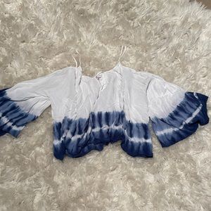 Alya off the shoulder size l white strap blue tye dyed tip sleeves and bottom